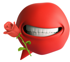 Image of a cartoon heart valve smiling holding a rose