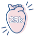 The number ‘25K’ inside an icon of a heart